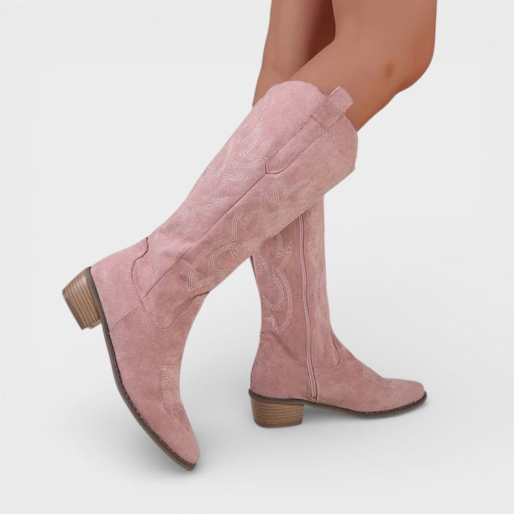 Botas Cowboy Altas Bordadas Tacón Mujer