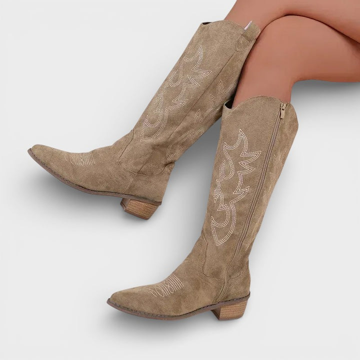 Botas Cowboy Altas Bordadas Tacón Mujer