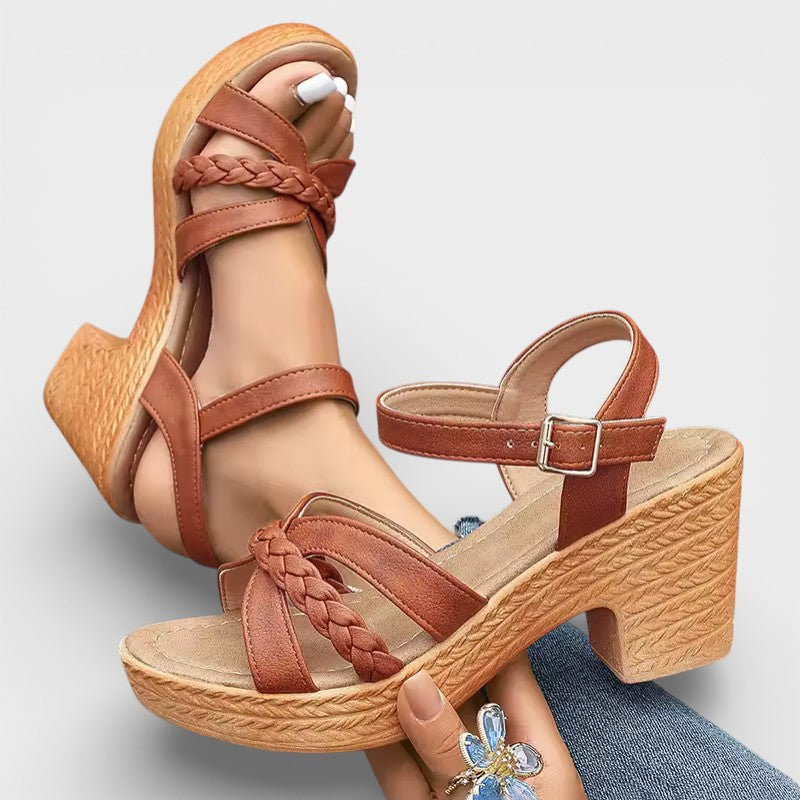 Sandalias Tacón Alto Trenzadas Mujer