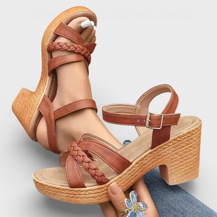 Sandalias Tacón Alto Trenzadas Mujer