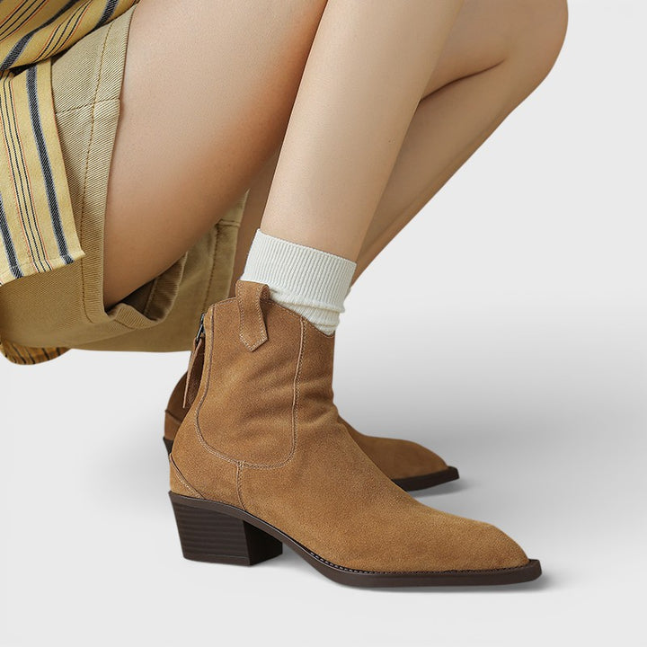 Botines Cowboy de Ante Mujer Cremallera Trasera