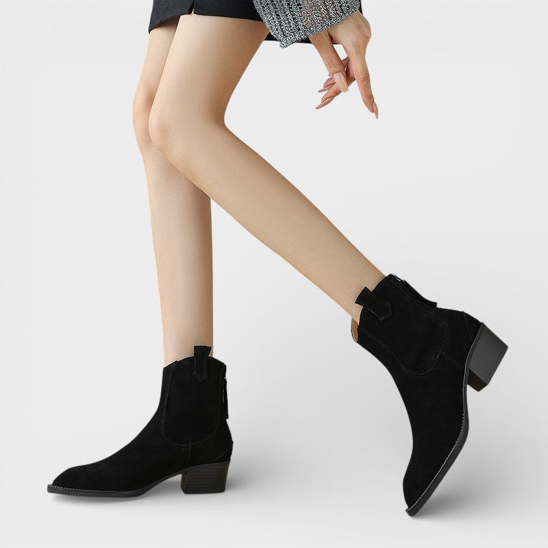 Botines Cowboy de Ante Mujer Cremallera Trasera