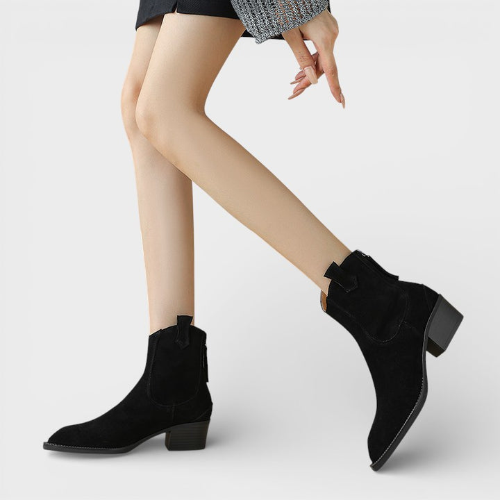 Botines Cowboy de Ante Mujer Cremallera Trasera