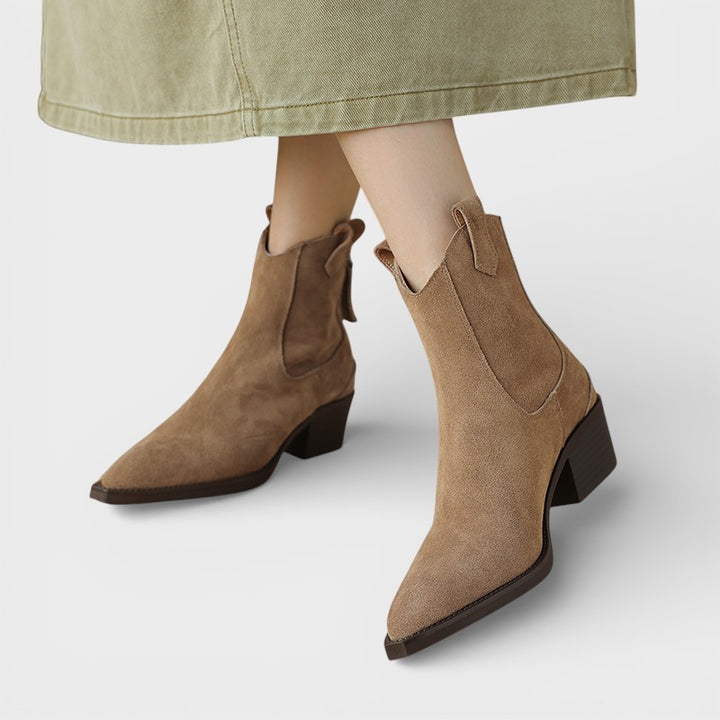 Botines Cowboy de Ante Mujer Cremallera Trasera