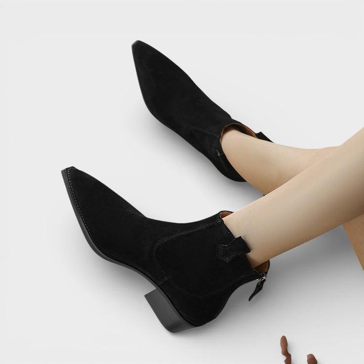 Botines Cowboy de Ante Mujer Cremallera Trasera