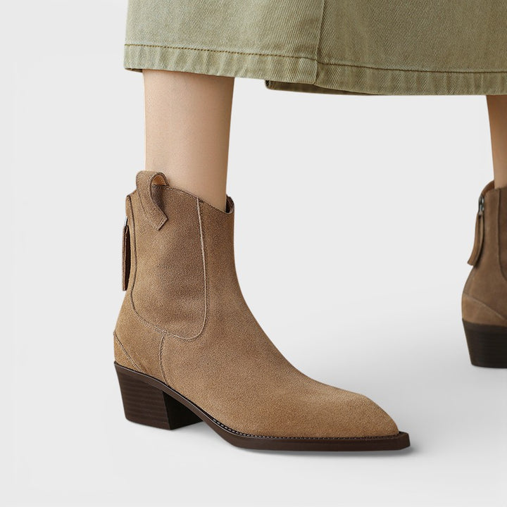 Botines Cowboy de Ante Mujer Cremallera Trasera