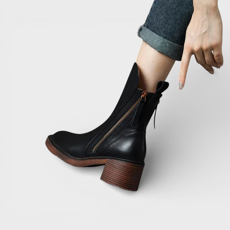 Botines Mujer Tacón Bloque Cremallera Lateral