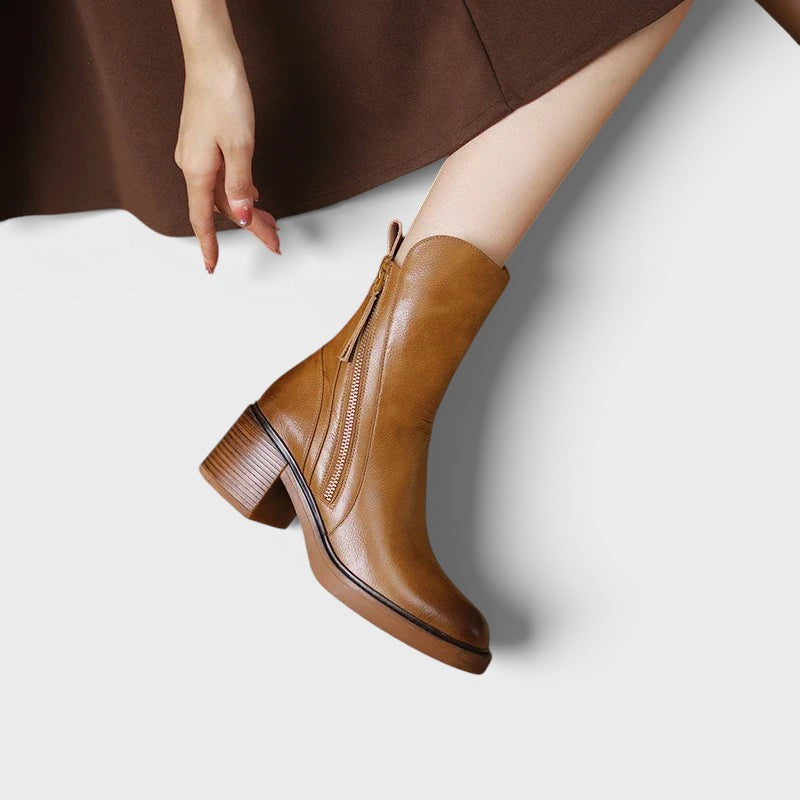 Botines Mujer Tacón Bloque Cremallera Lateral