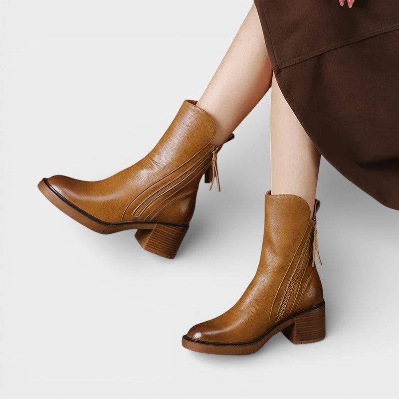 Botines Mujer Tacón Bloque Cremallera Lateral