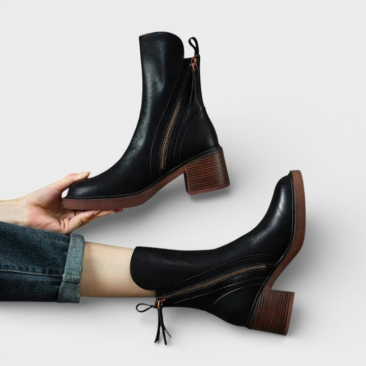 Botines Mujer Tacón Bloque Cremallera Lateral