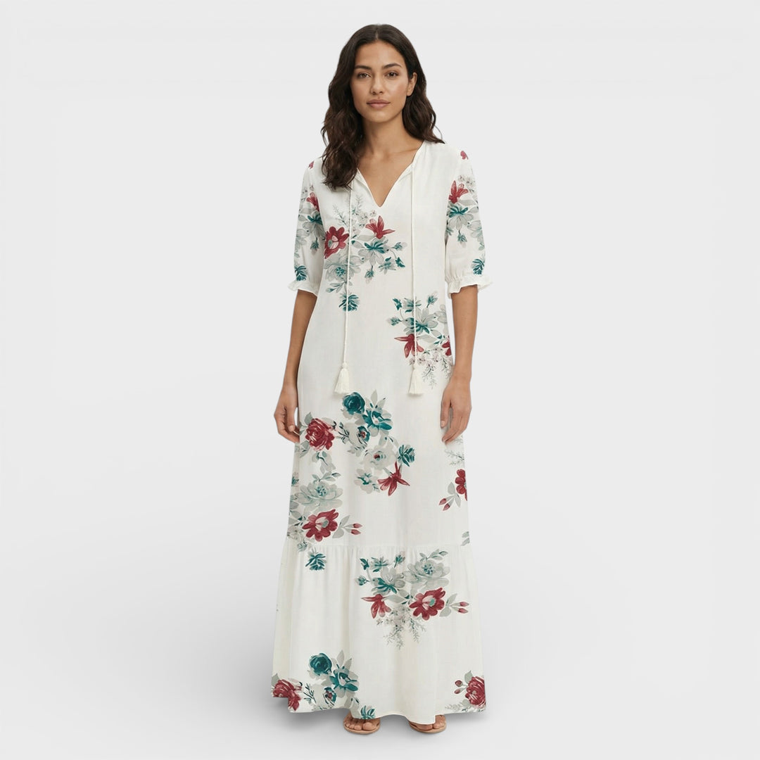 Vestido Maxi Boho Escote Pico