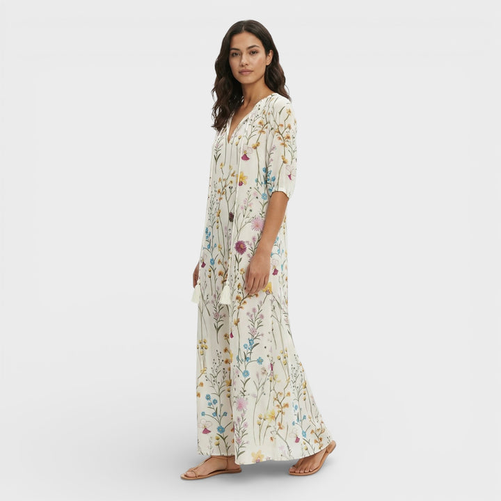 Vestido Maxi Boho Escote Pico