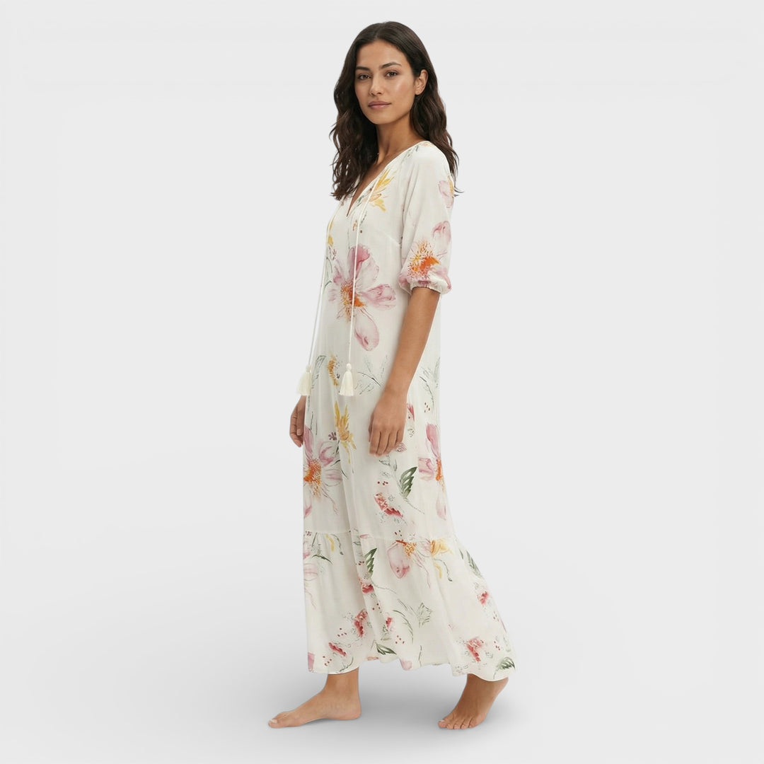 Vestido Maxi Boho Escote Pico