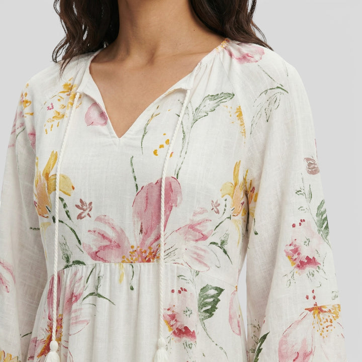 Vestido Maxi Boho Escote Pico