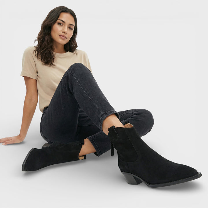 Botines Cowboy de Ante Mujer Cremallera Trasera