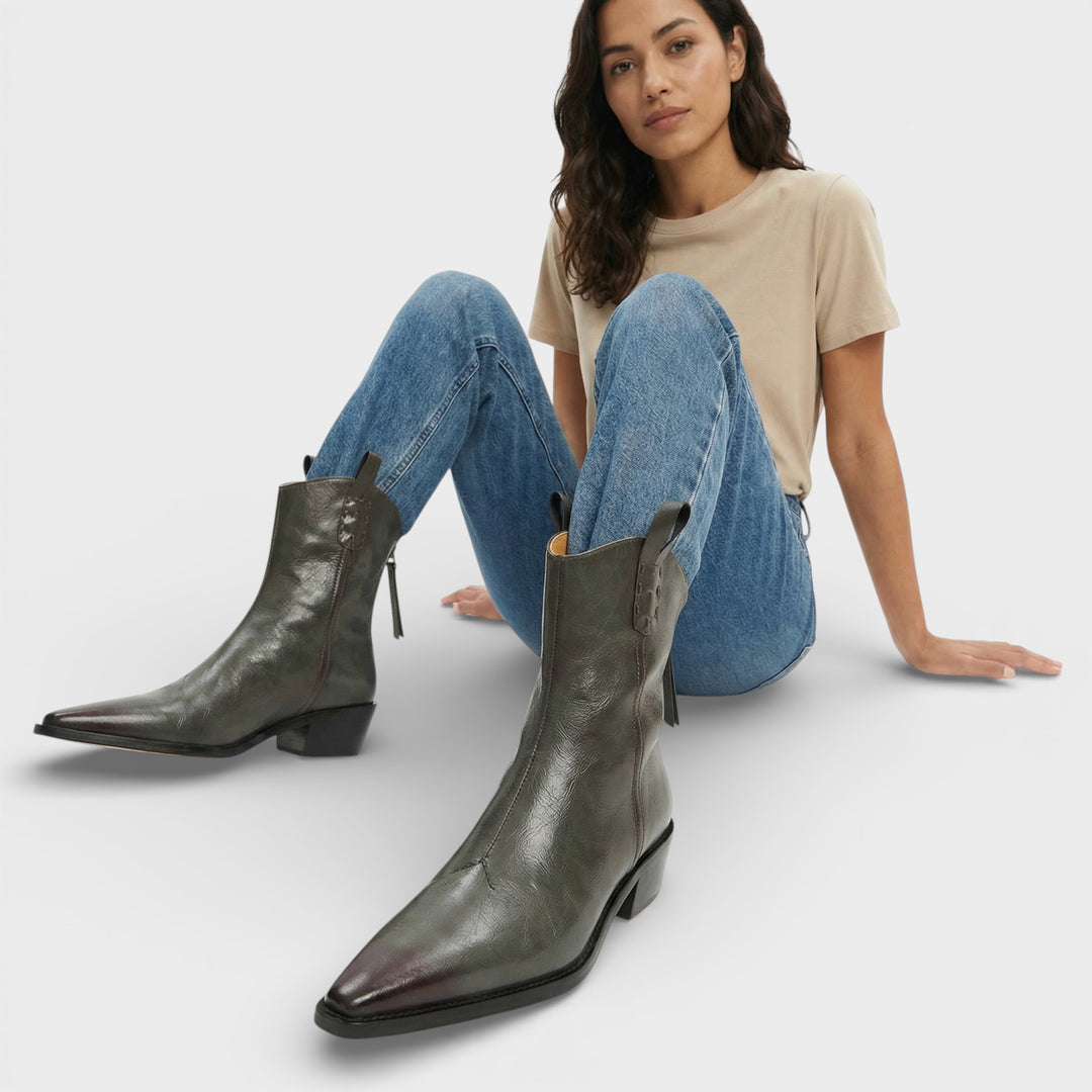 Botines Cowboy Piel Mujer Cremallera Trasera