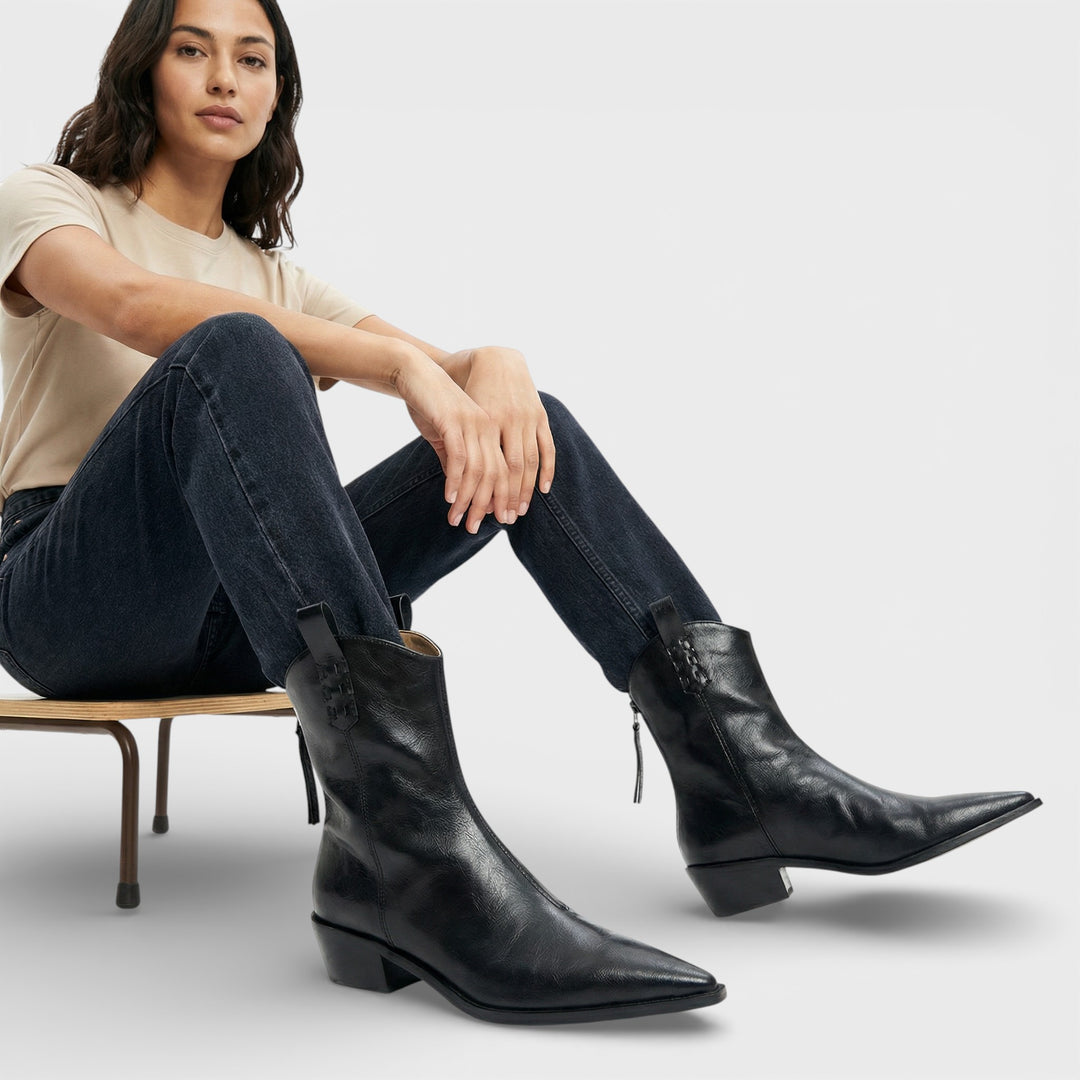 Botines Cowboy Piel Mujer Cremallera Trasera