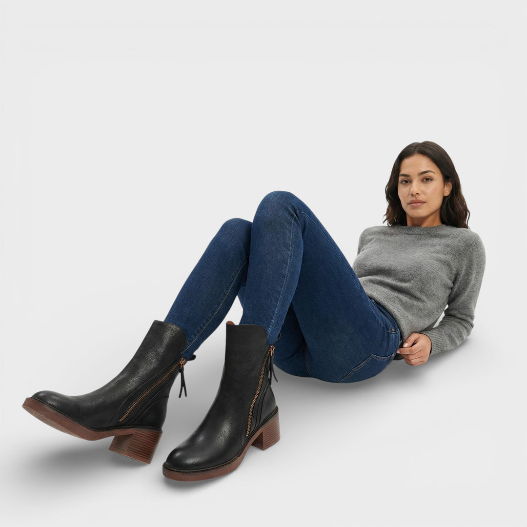 Botines Mujer Tacón Bloque Cremallera Lateral