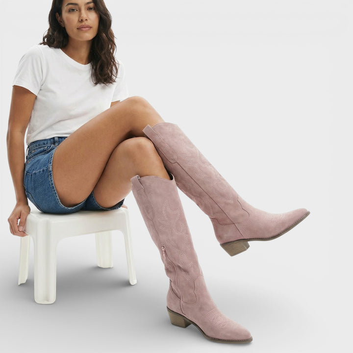 Botas Cowboy Altas Bordadas Tacón Mujer