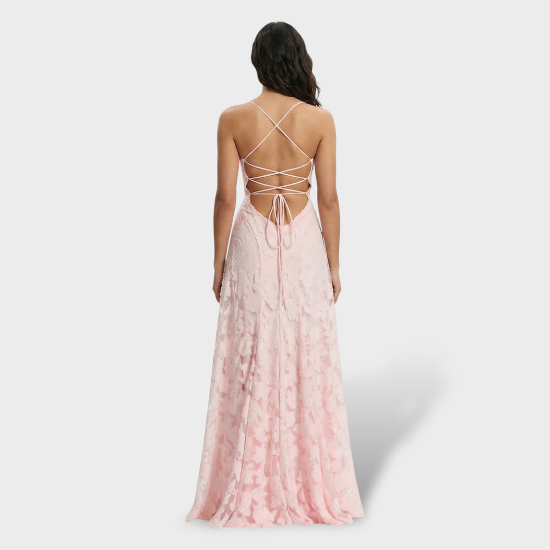 Vestido Fiesta Largo Espalda Abierta Floral