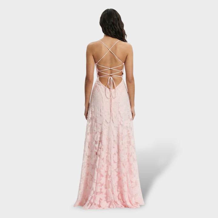 Vestido Fiesta Largo Espalda Abierta Floral