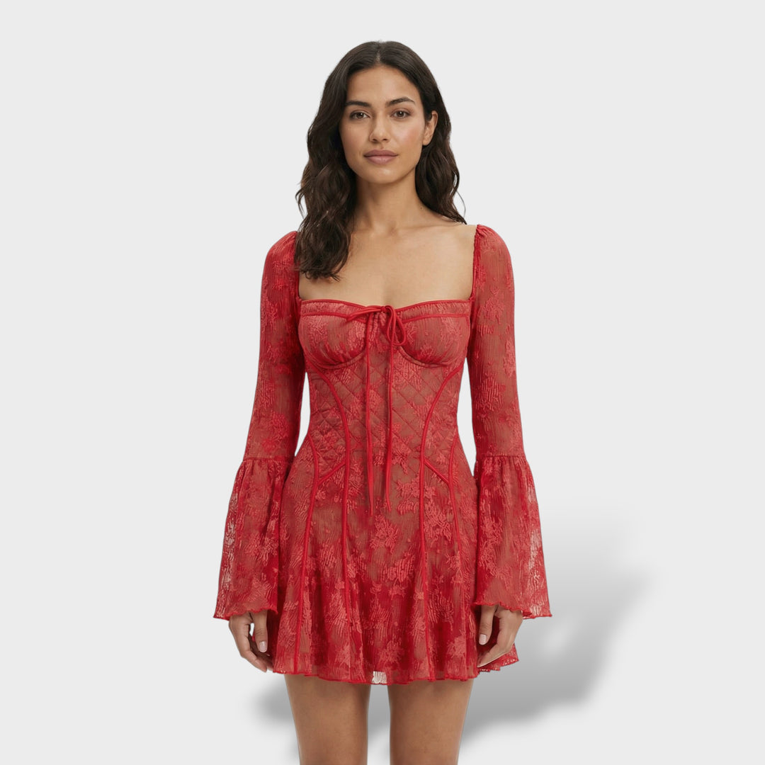 Vestido Mini De Encaje Fiesta Escote Cuadrado