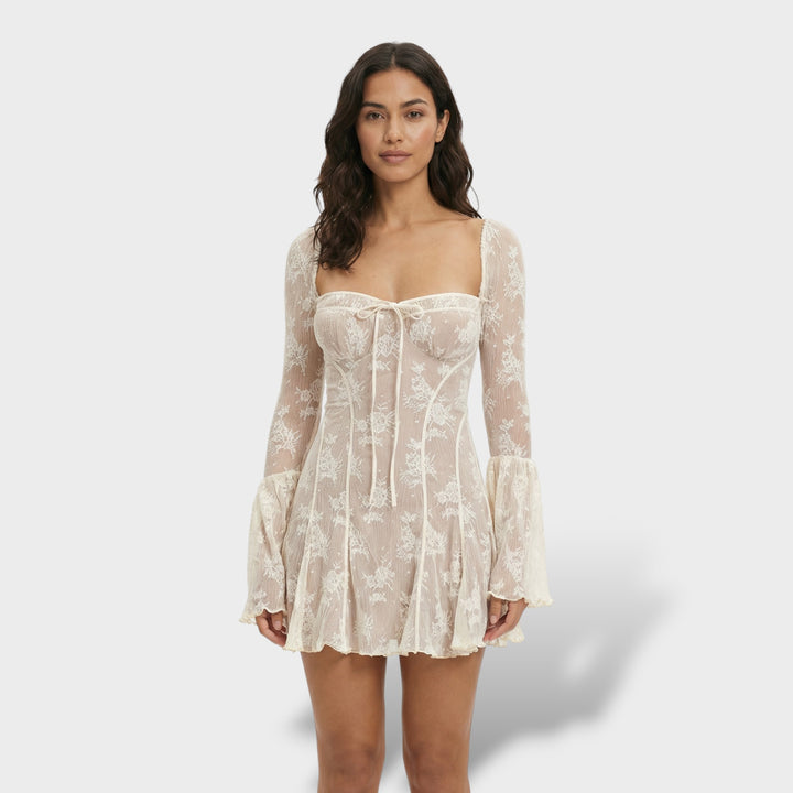 Vestido Mini De Encaje Fiesta Escote Cuadrado