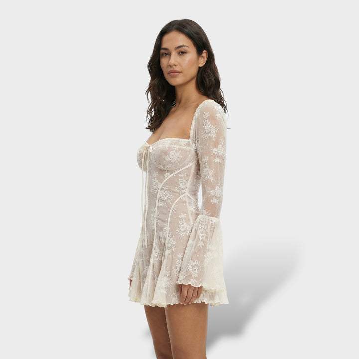 Vestido Mini De Encaje Fiesta Escote Cuadrado