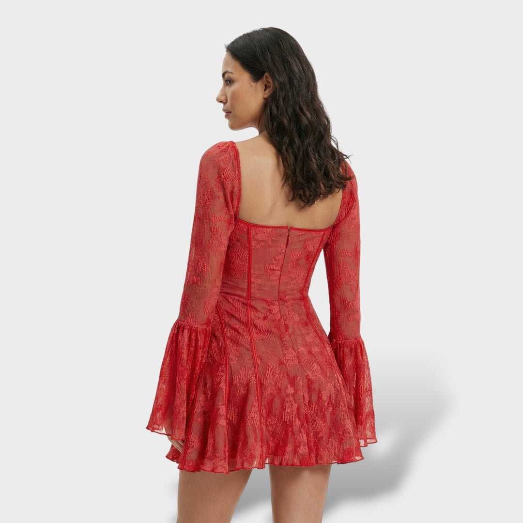 Vestido Mini De Encaje Fiesta Escote Cuadrado