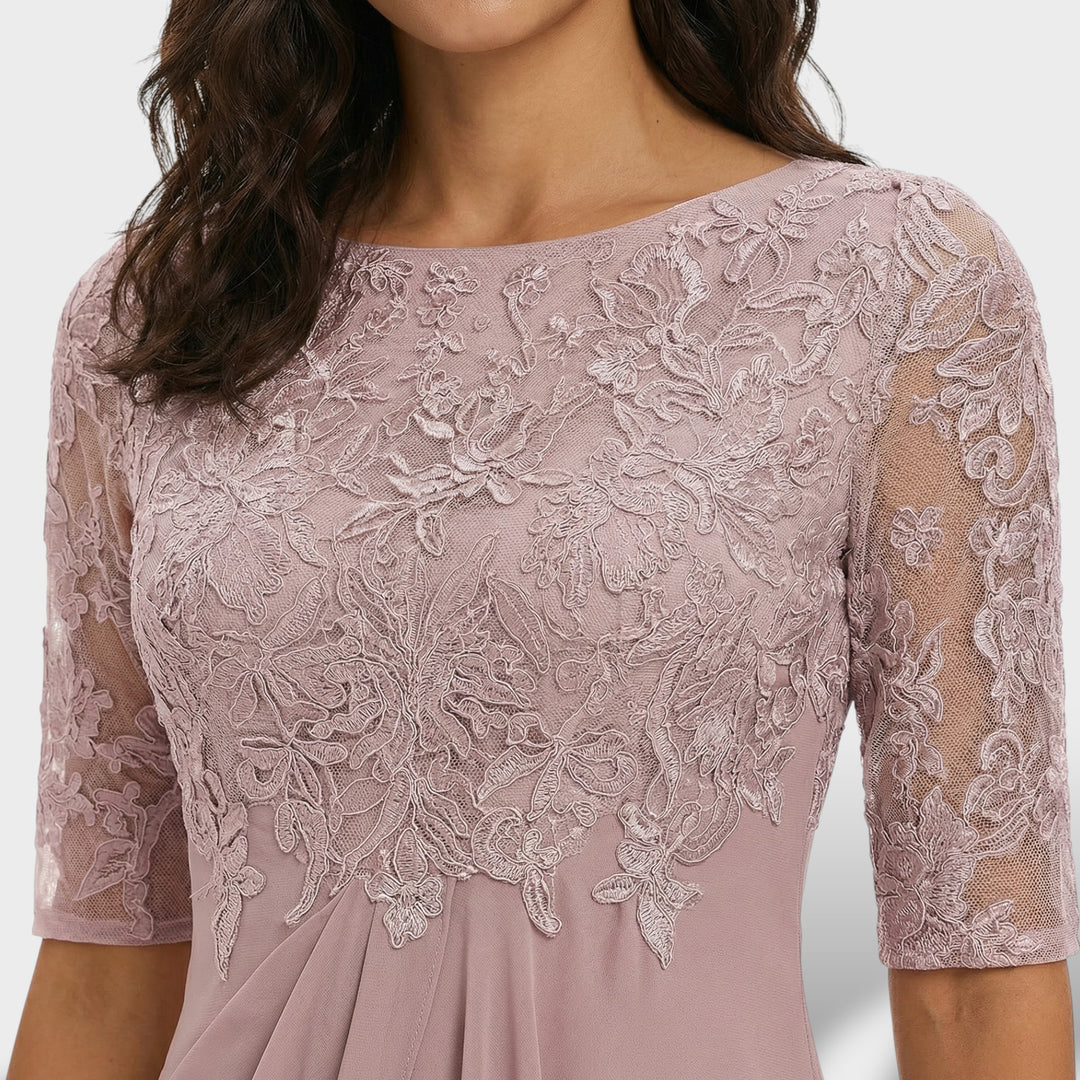 Vestido Fiesta Encaje Y Gasa Midi