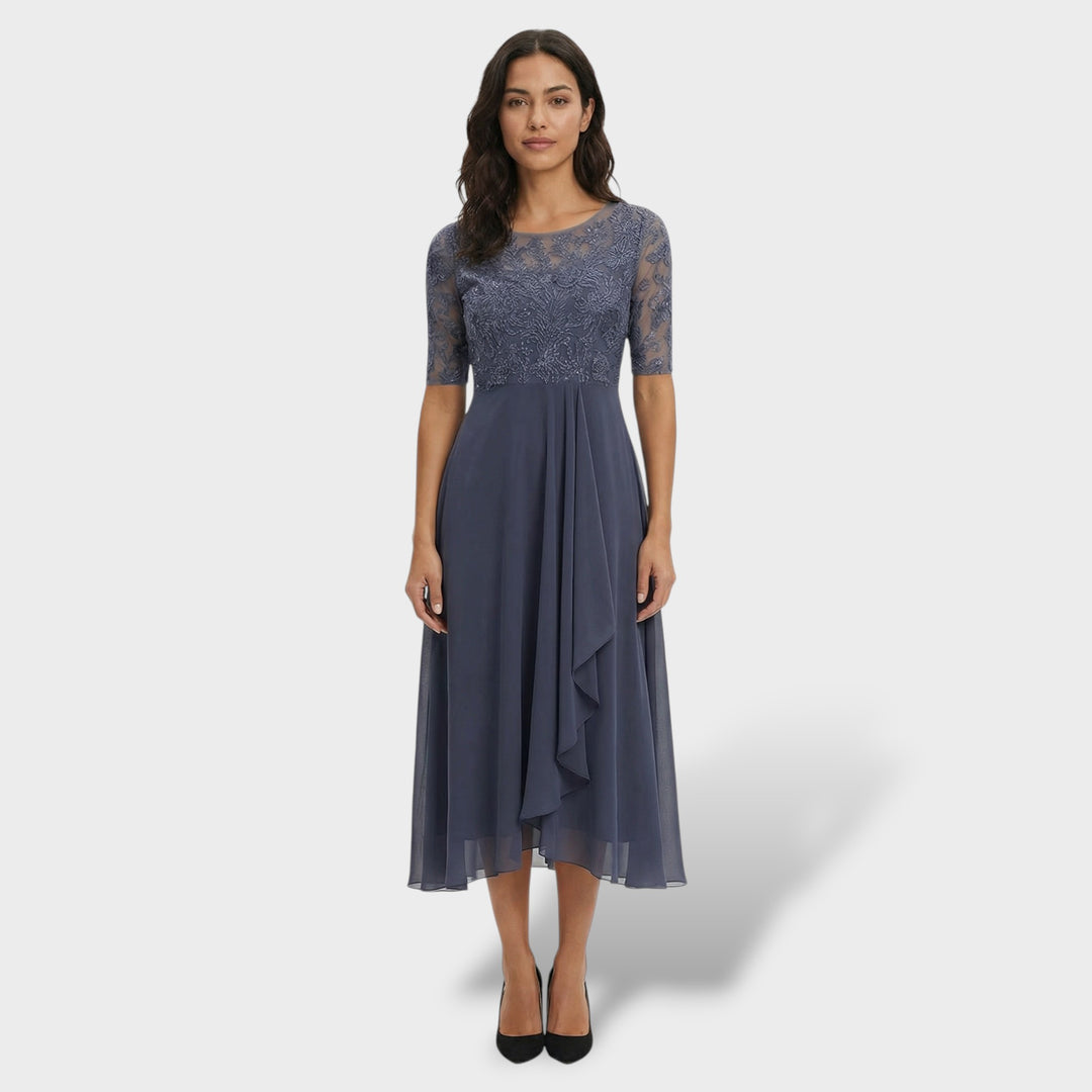 Vestido Fiesta Encaje Y Gasa Midi