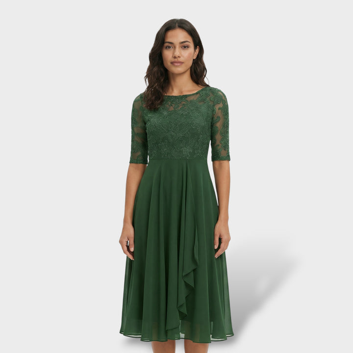 Vestido Fiesta Encaje Y Gasa Midi