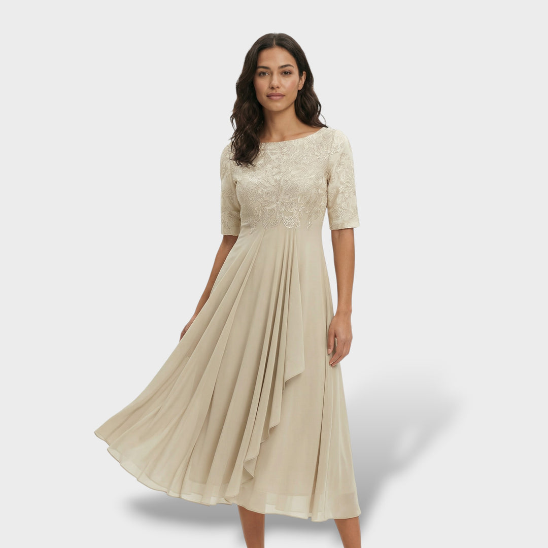 Vestido Fiesta Encaje Y Gasa Midi