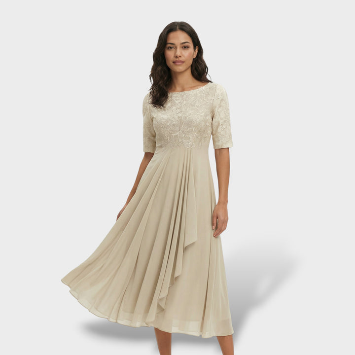 Vestido Fiesta Encaje Y Gasa Midi