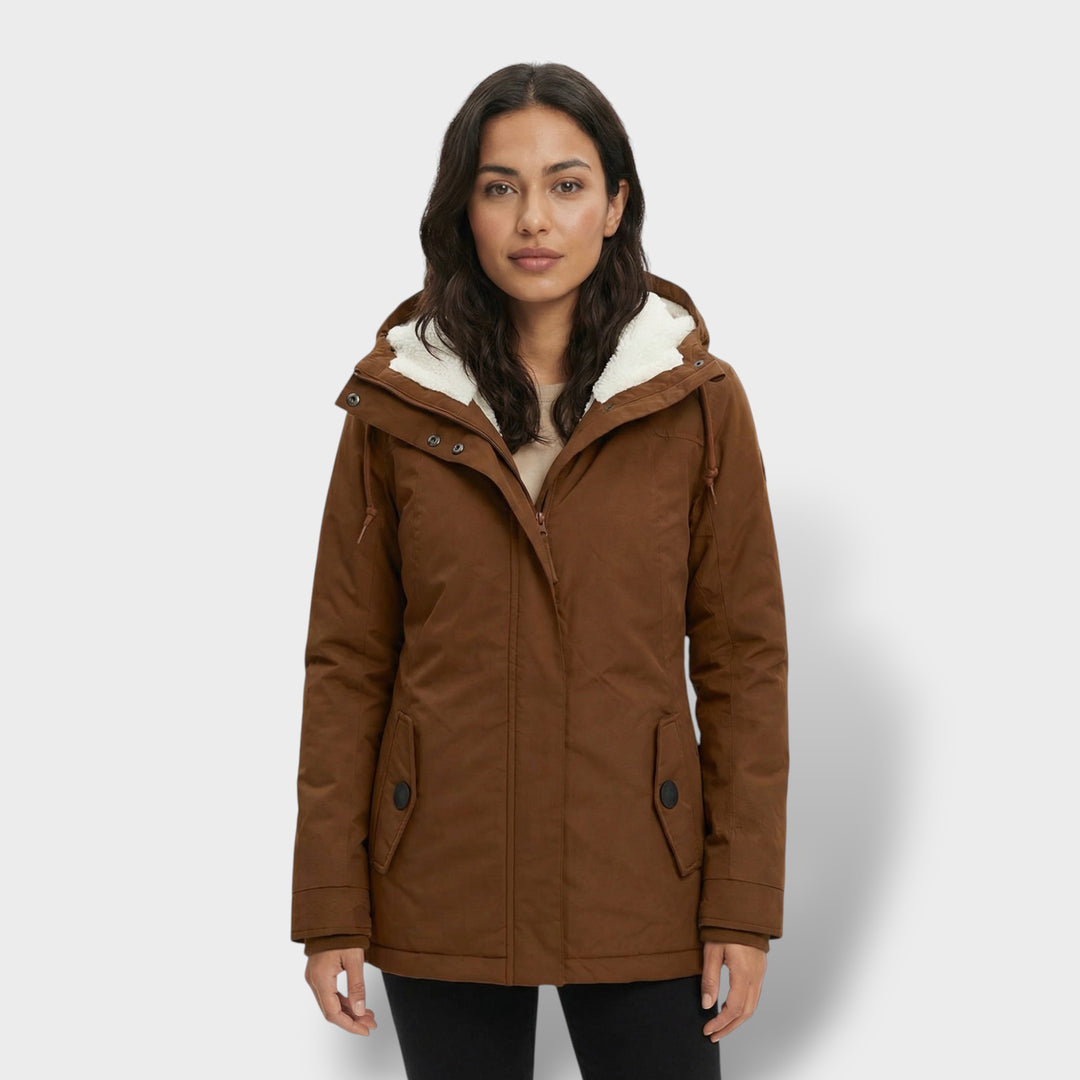 Abrigo Largo Mujer con Capucha Pelo