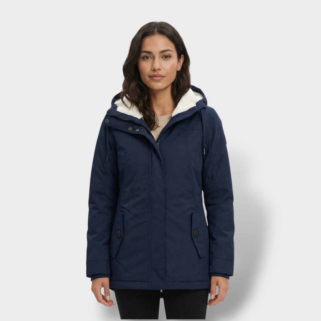 Abrigo Largo Mujer con Capucha Pelo