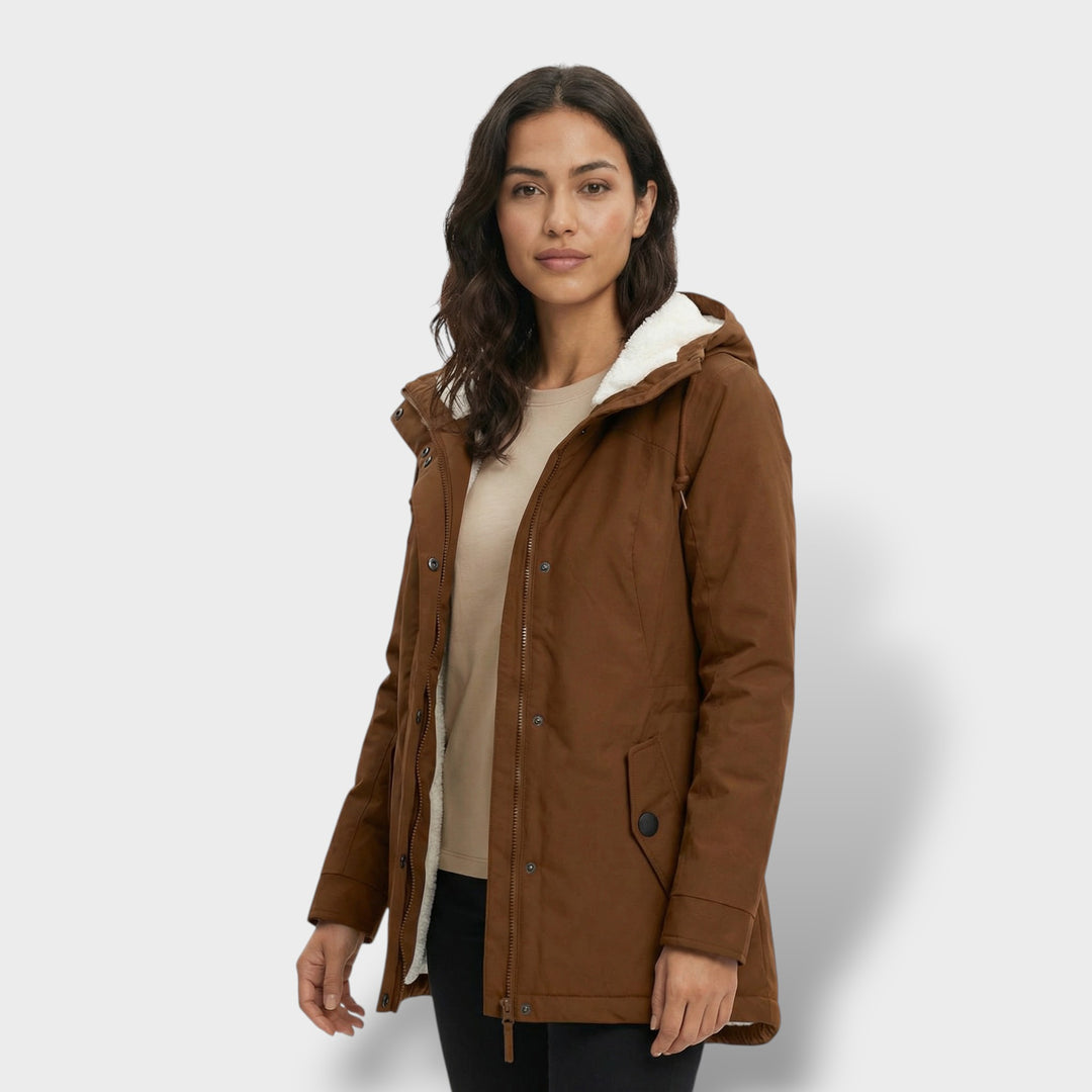 Abrigo Largo Mujer con Capucha Pelo