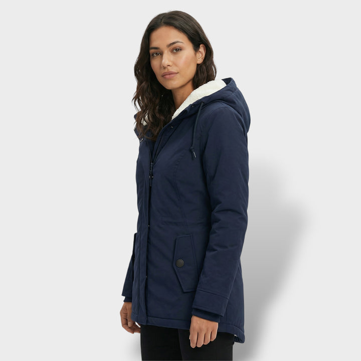 Abrigo Largo Mujer con Capucha Pelo