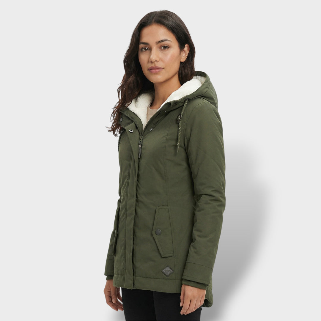 Abrigo Largo Mujer con Capucha Pelo