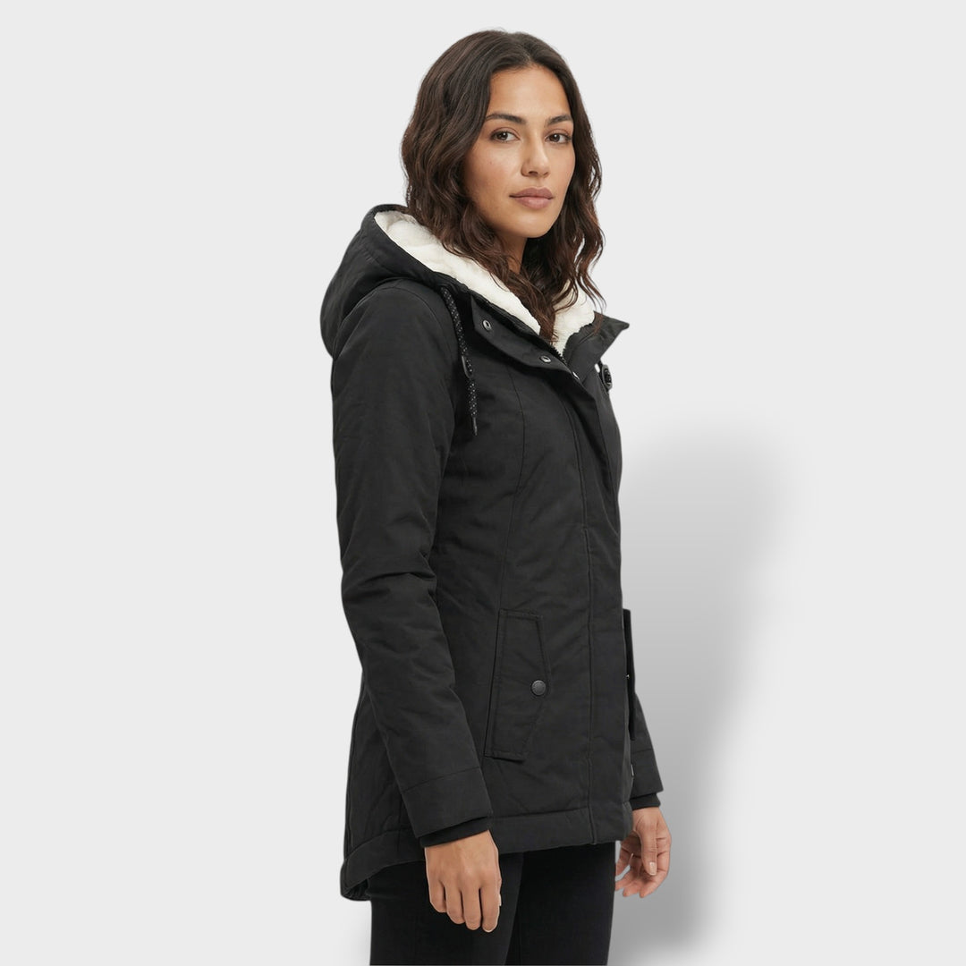 Abrigo Largo Mujer con Capucha Pelo