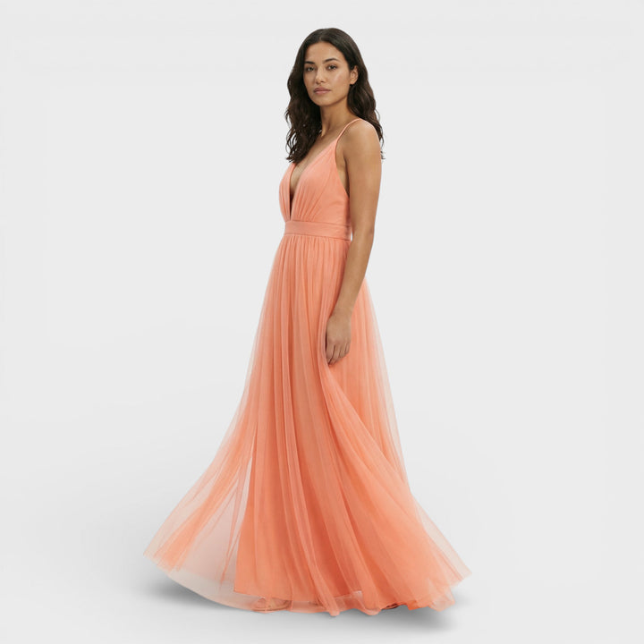 Vestido Maxi Fluido Naranja Mujer