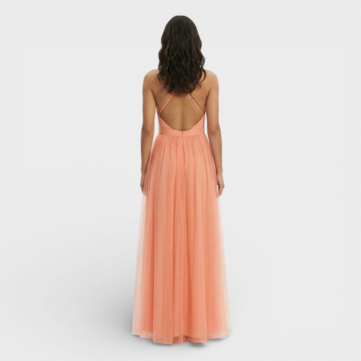 Vestido Maxi Fluido Naranja Mujer