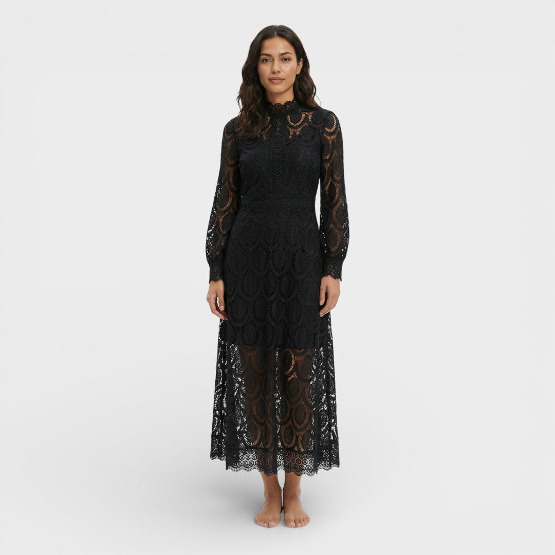 Vestido Midi Encaje Cuello Alto