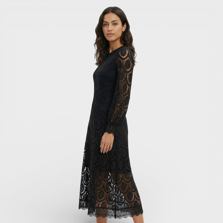 Vestido Midi Encaje Cuello Alto