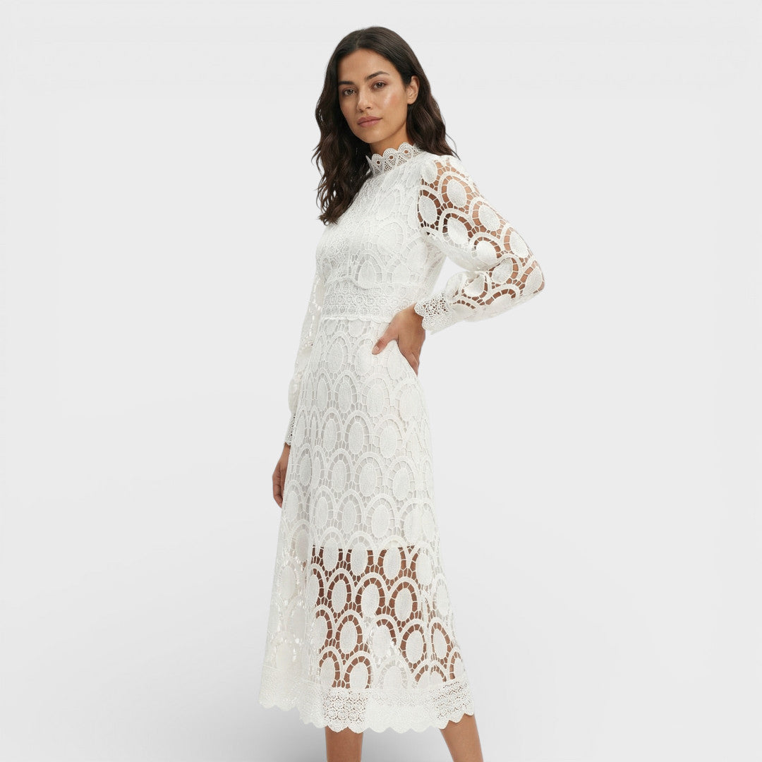Vestido Midi Encaje Cuello Alto