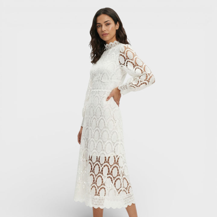 Vestido Midi Encaje Cuello Alto