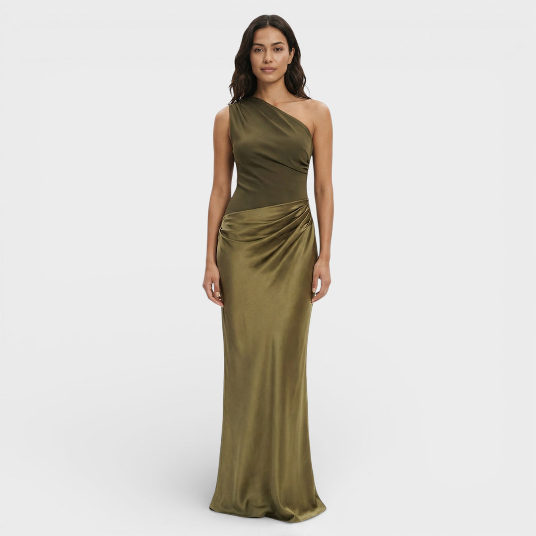 Vestido Maxi Satén Un Hombro