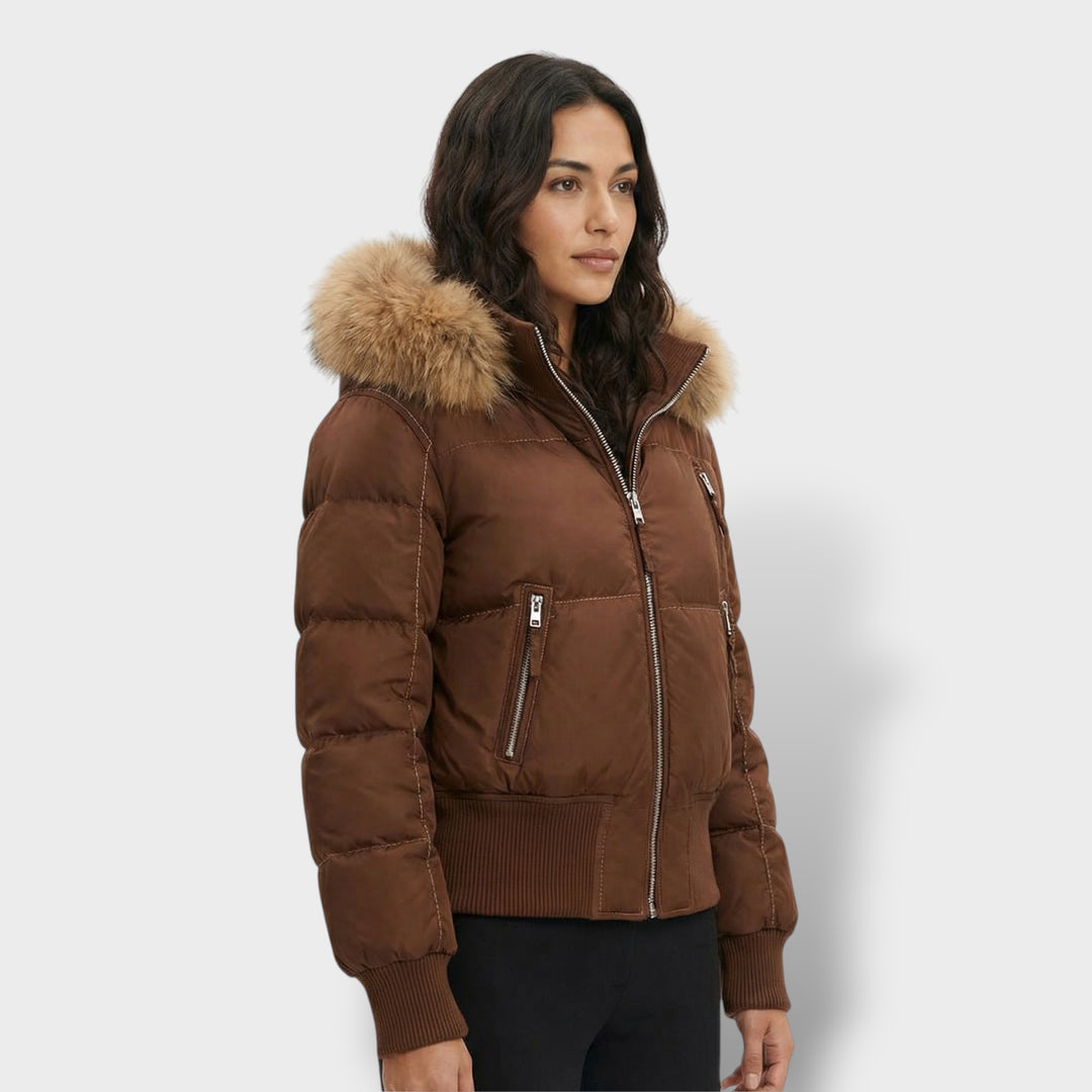 Chaqueta Acolchada con Capucha Pelo Mujer