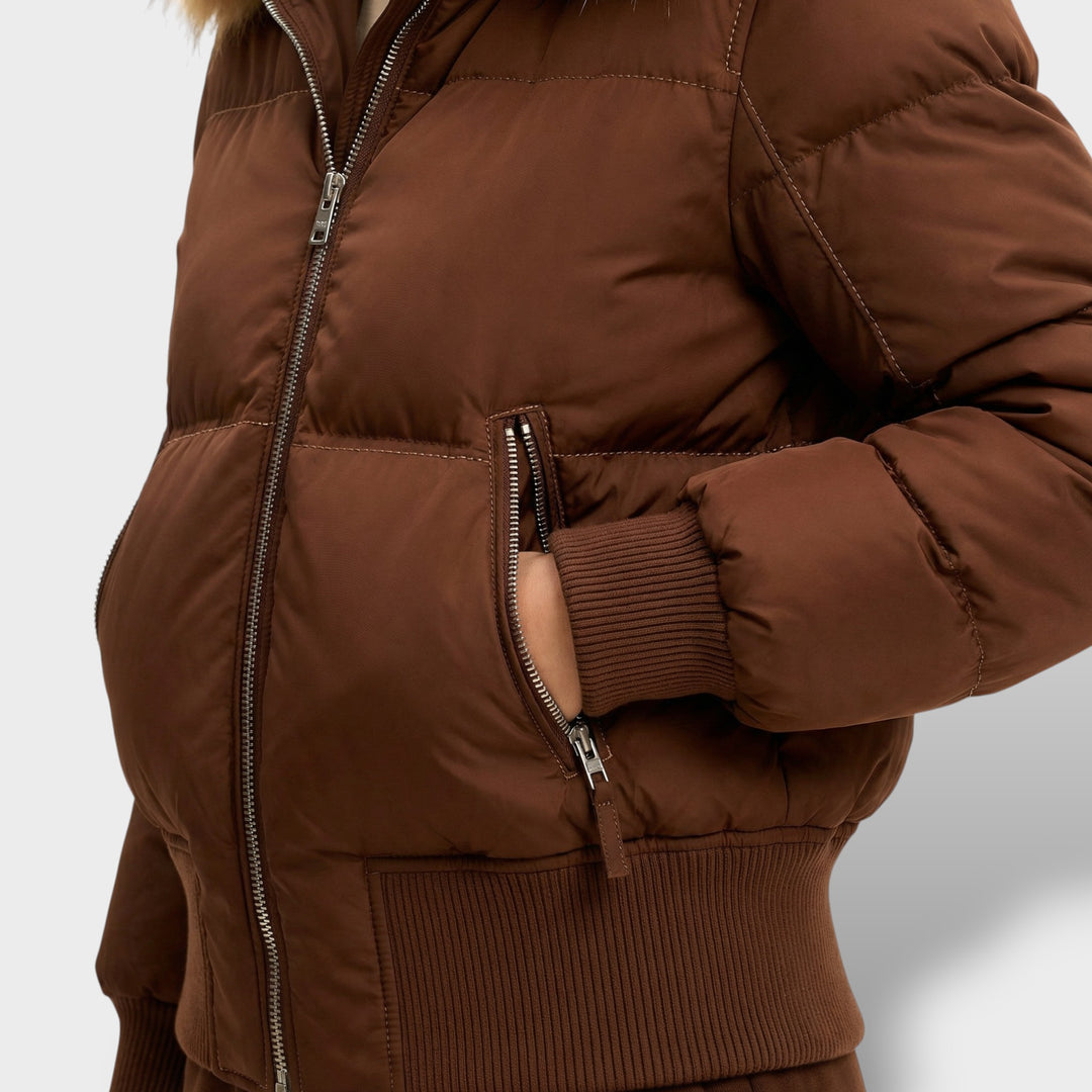 Chaqueta Acolchada con Capucha Pelo Mujer