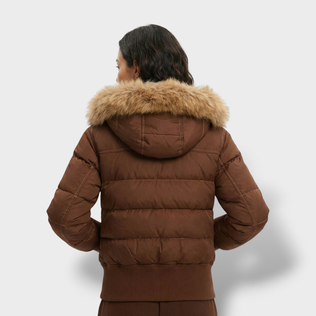 Chaqueta Acolchada con Capucha Pelo Mujer